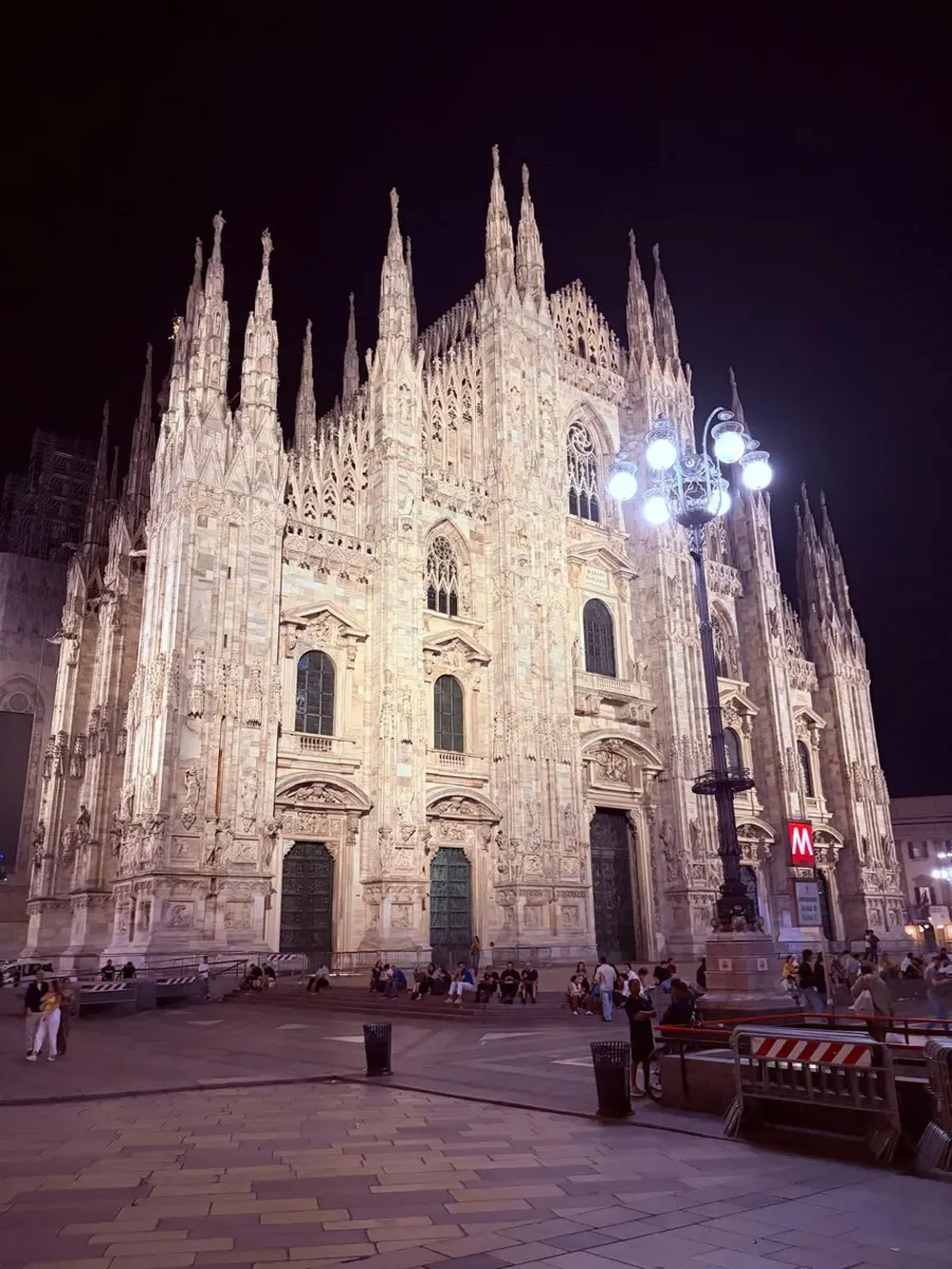 Milan Cathedral lit up at night