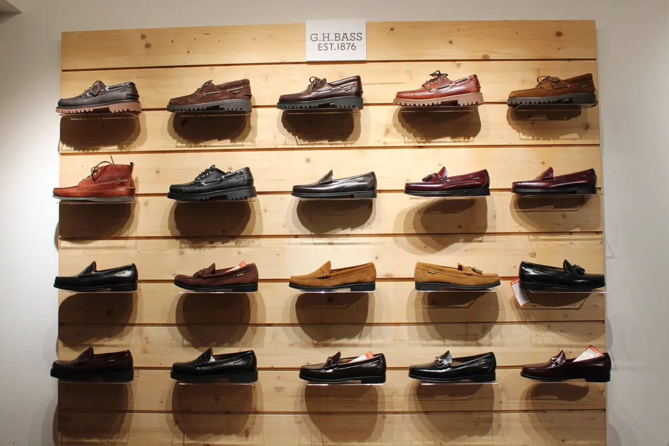 G.H. Bass loafer wall in our Madrid showroom